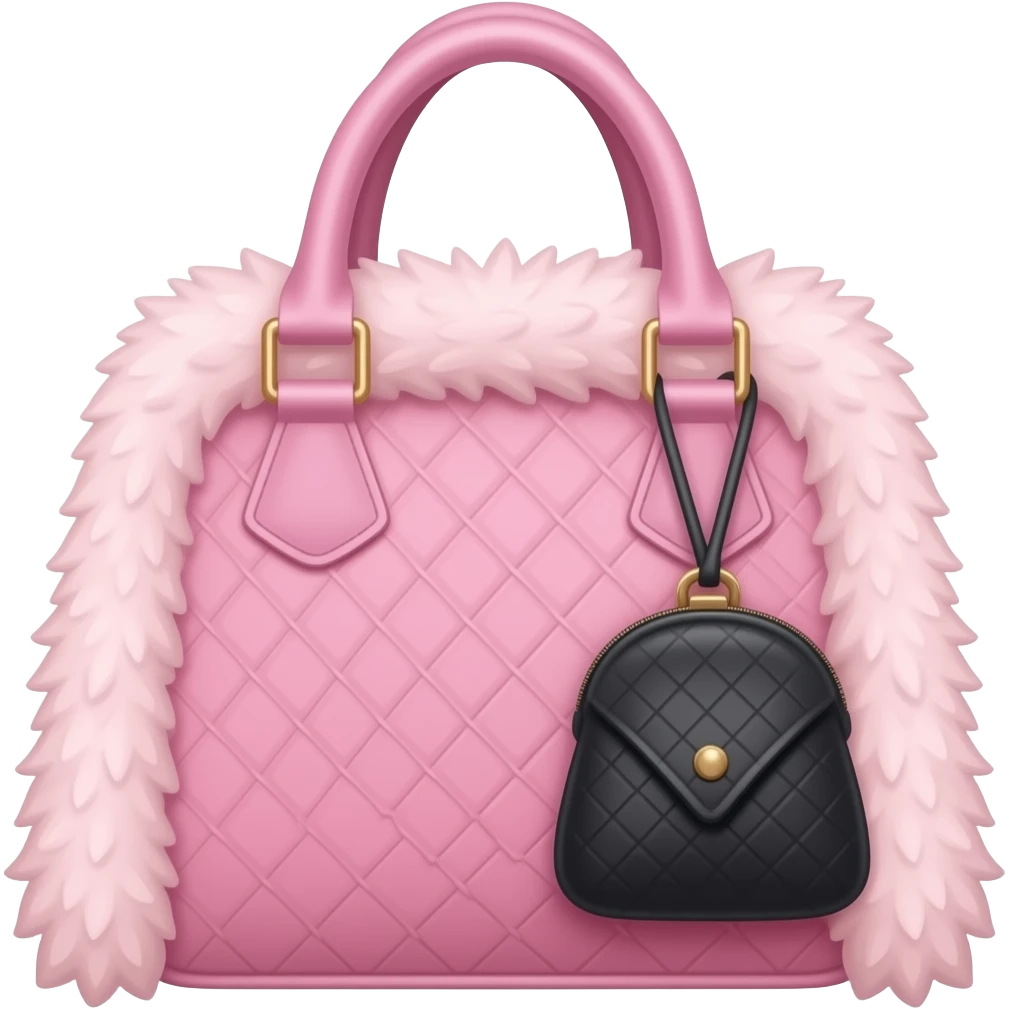 Pink purse with pink fur with a black mini purse attached emoji