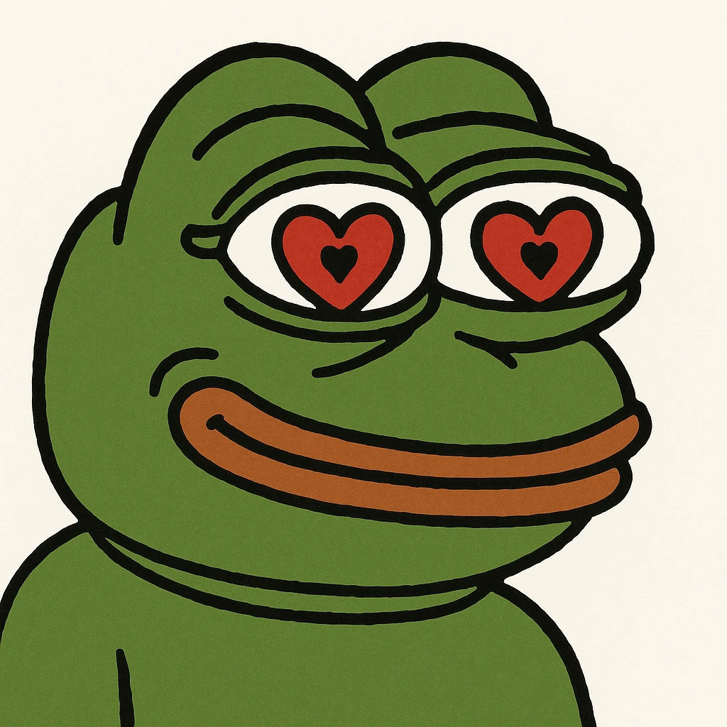 Pepe the Frog with heart eyes, meme style emoji