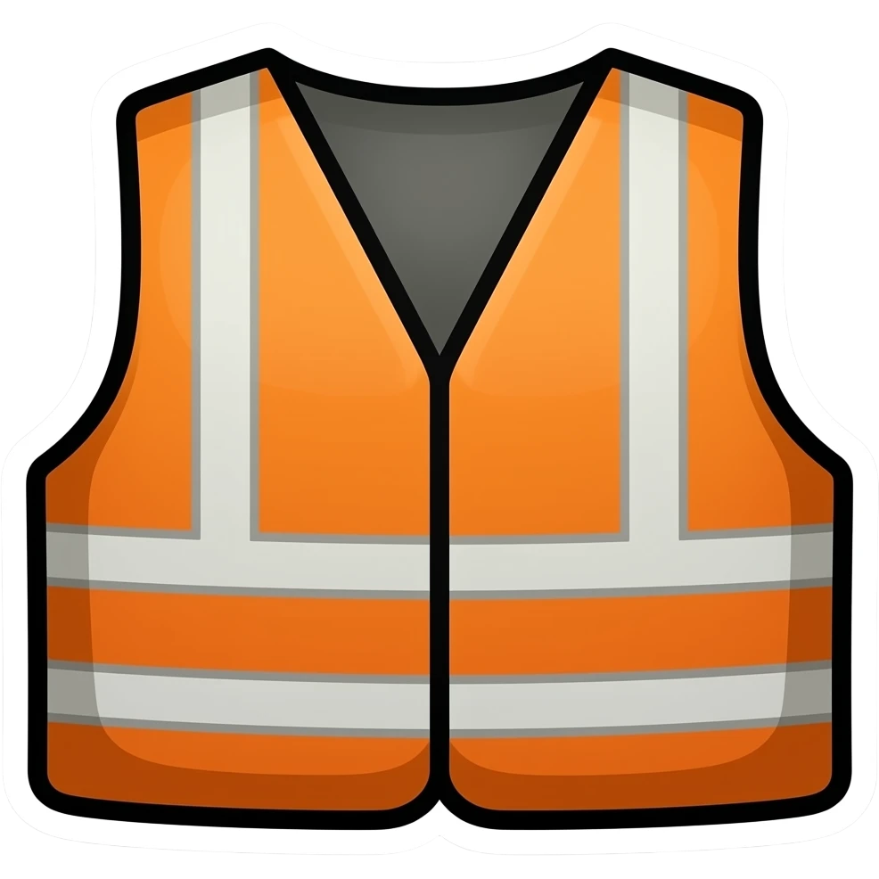 simple hand-drawn cartoon emoji of orange worker vest, thick outline, flat colors, slightly rough lines, minimal detail, clean background, sticker style emoji