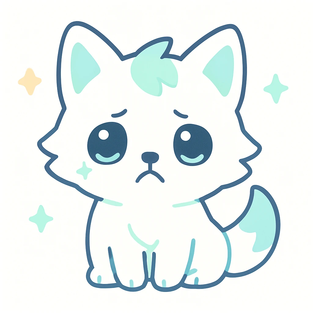 white anime wolf frowning with expressive face, clean background emoji