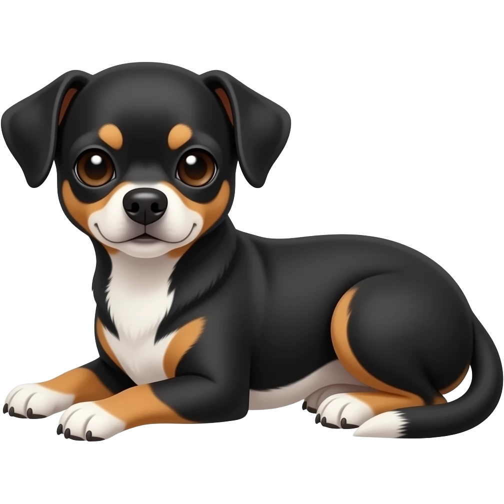 chiwheeni solid black with no brown, ears flopping over, not standing up with white feet emoji