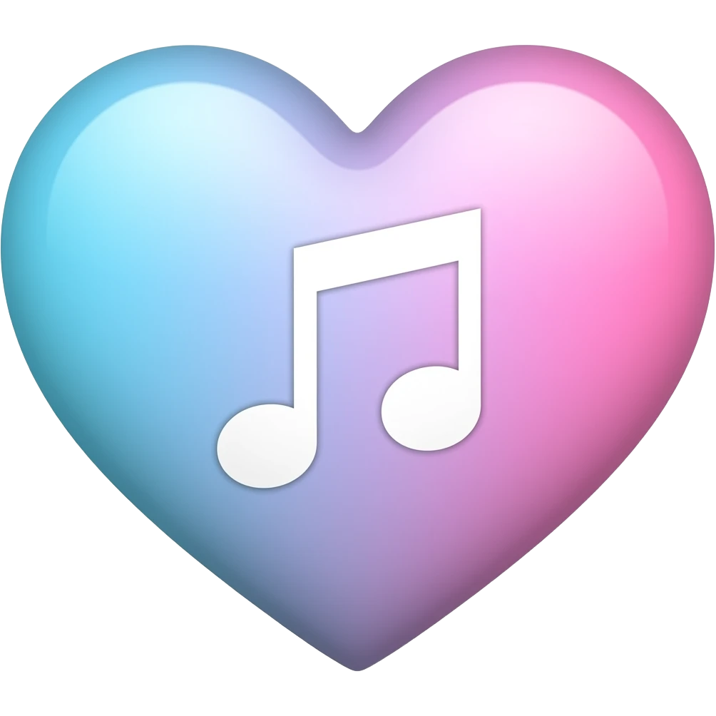 A white music note inside of a pastel blue and pink gradient heart emoji