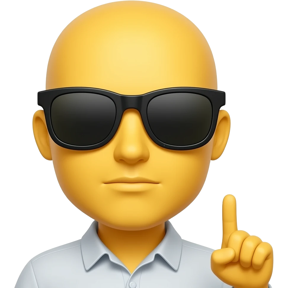 Yellow head like this 😶and it has sun glasses on and this type of mouth 😑and like this hand 🤫 emoji