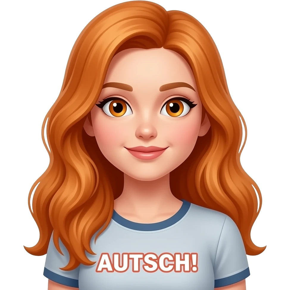 sexy girl with long ginger hair and ginger eyes a top with AUTSCH! written on it emoji