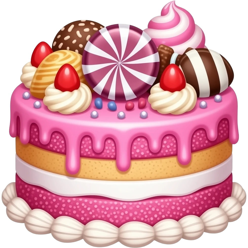 Glittery pink candy  untapped on cake with all kinds of sweet as emoji