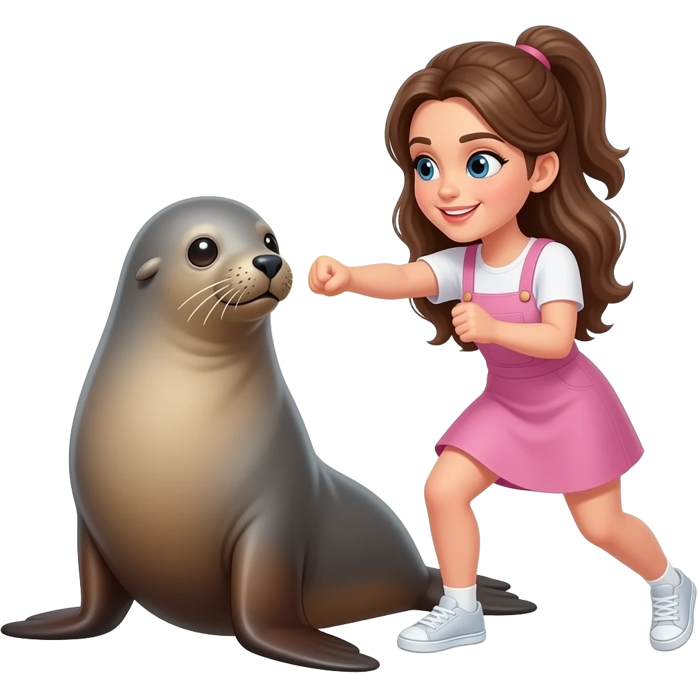 A brunette hitting the sea lion emoji