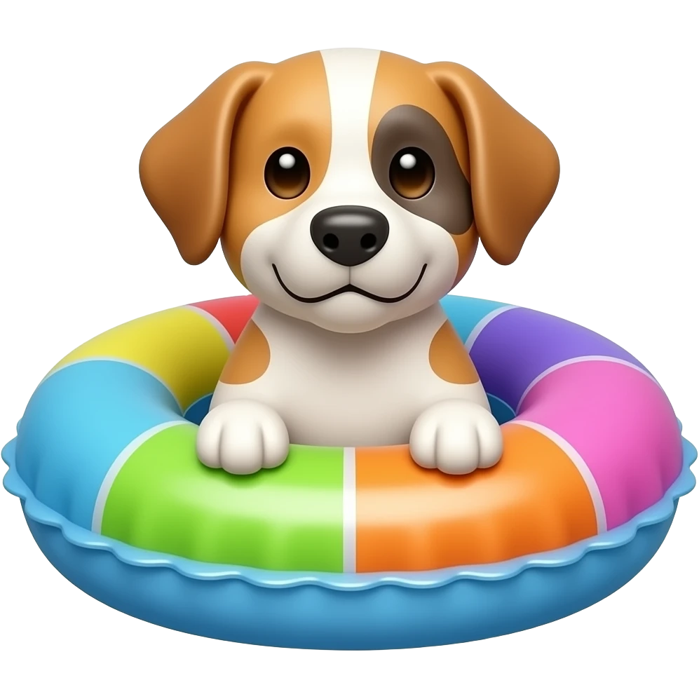 inflatable pool float object icon, colorful swimming ring, glossy plastic texture, a dog sitting in the middle looking to front emoji