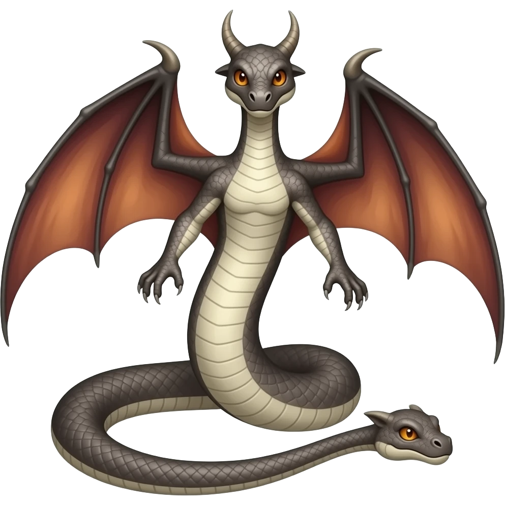 serpent with a head, dragon wings and arms and another head in the tail emoji
