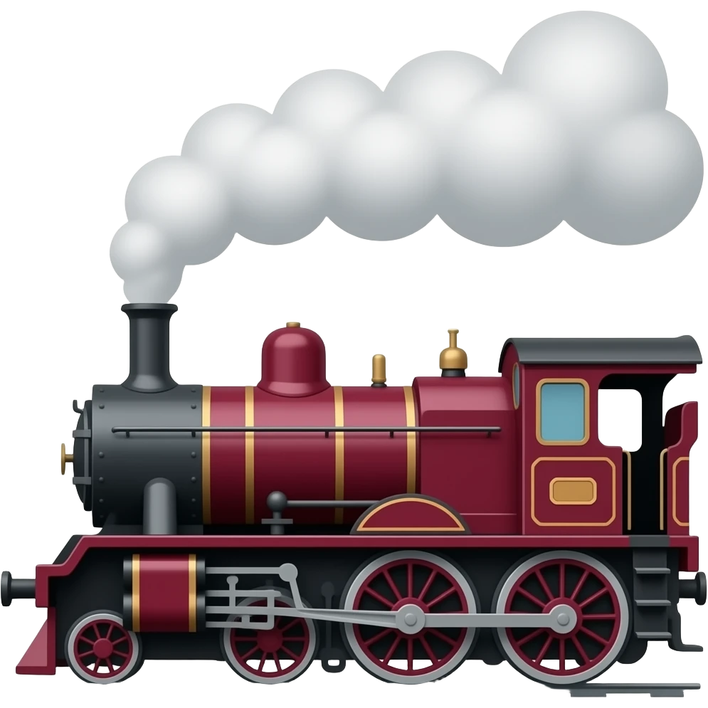 side view of a maroon steam train, classic emoji style, isolated emoji