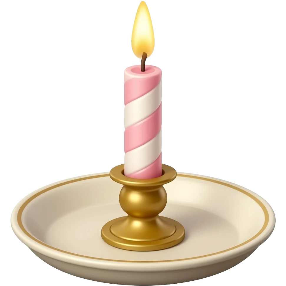 Thin tall petite cute slim dainty Pastel Reddish-pinkish and gold and white vintage candle on a tiny narrow plate emoji