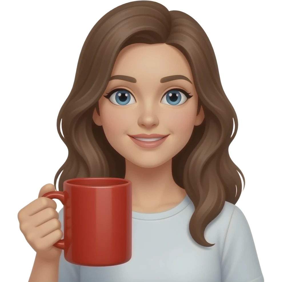 a woman with a big red mug in hand emoji