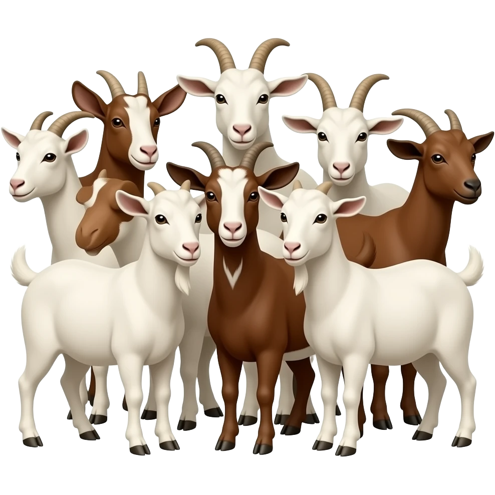 Hazme siete cabras de colores blancos y marrones. Tienen que estar las siete juntas. emoji