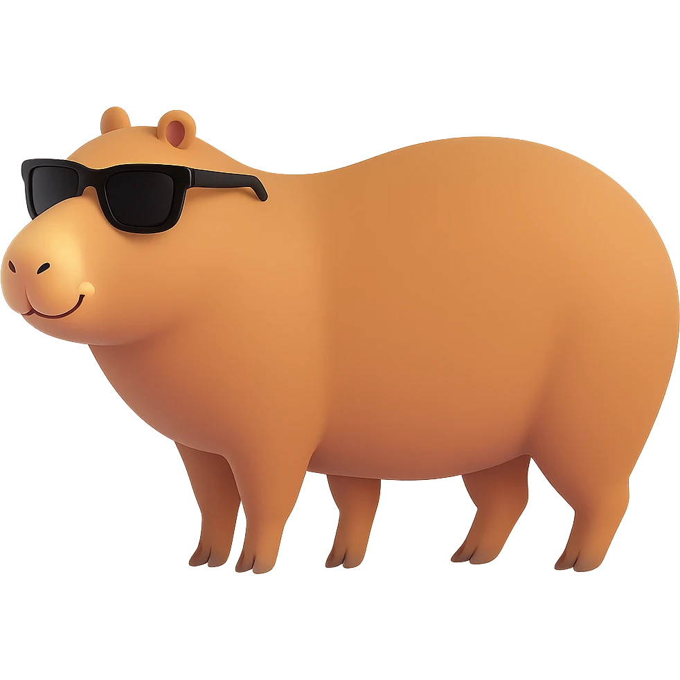 Add cool sunglasses to the funny capybara, keep the style consistent with the original images, and maintain no background (transparent). emoji
