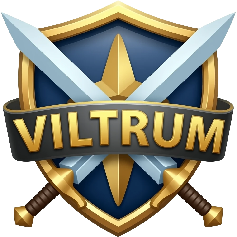 logo para guilda de rpg escrito IMPÉRIO VILTRUM com espadas de magia emoji