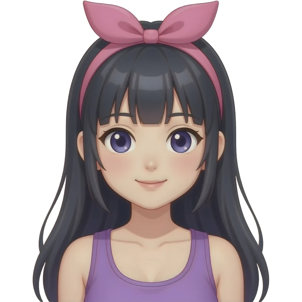 Country anime girl with pink bow  head band with purple razor back tank top emoji