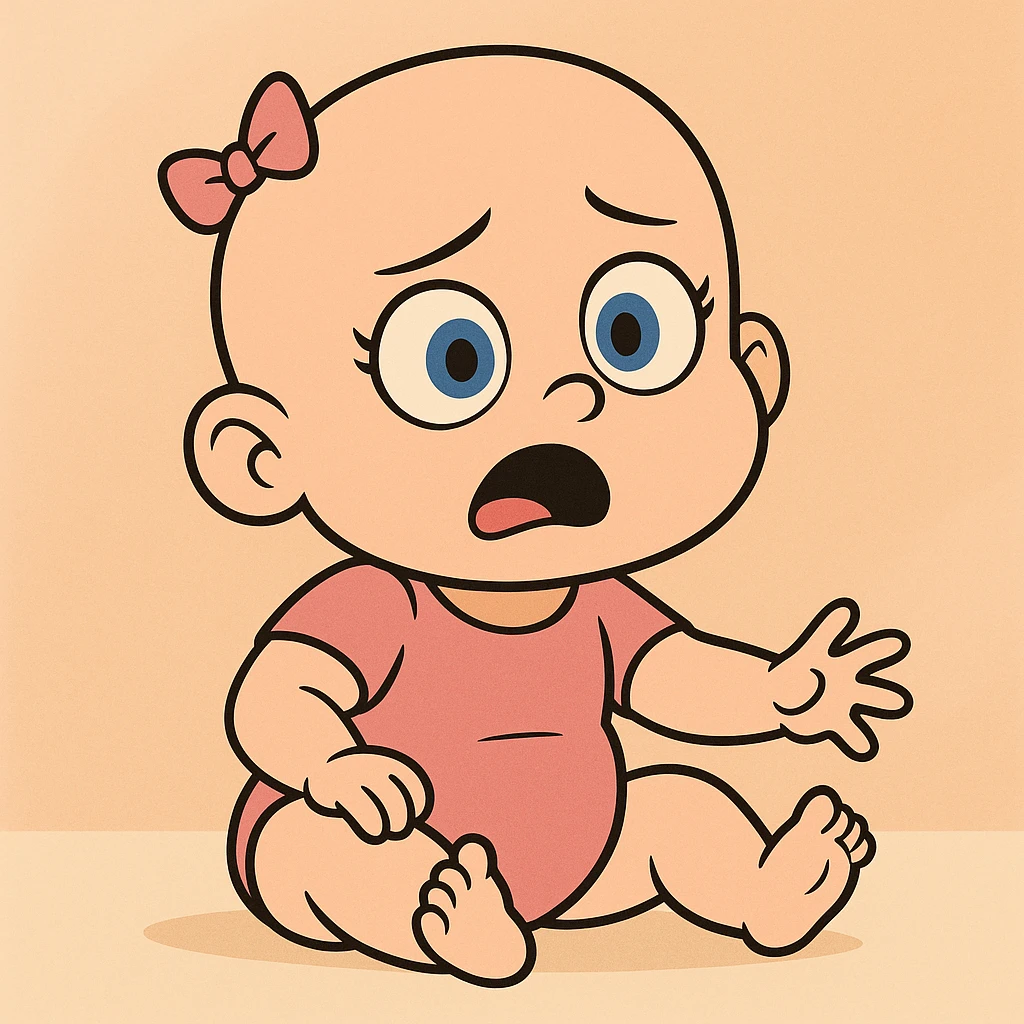 bald baby girl with blue eyes, soft colors, no hair emoji