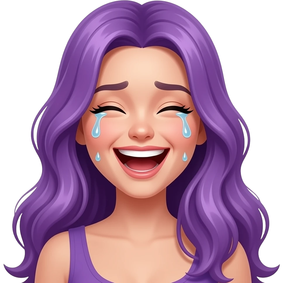 sexy girl with long purple hair laughing out loud with tears emoji