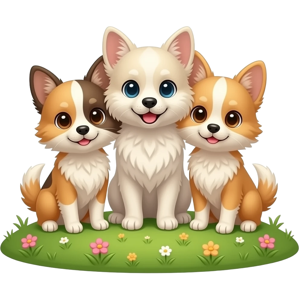 Very small fluffy cutty dogs together, hill emoji