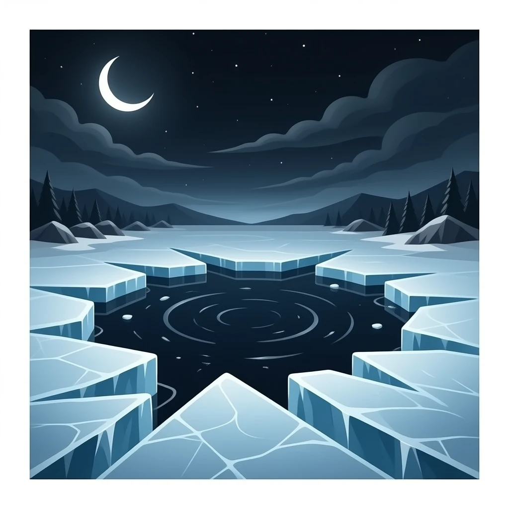 deformed ethereal upper body hovers over frozen lake - a Gustave Doré piece, depicting traitors frozen in a lake of ice in the ninth circle of Dante's Inferno emoji