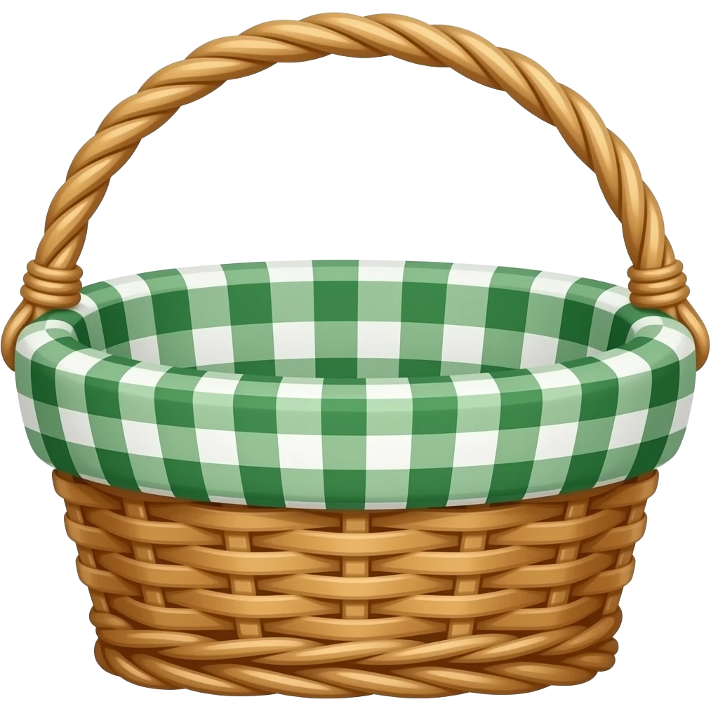 basket with dark green gingham cloth emoji