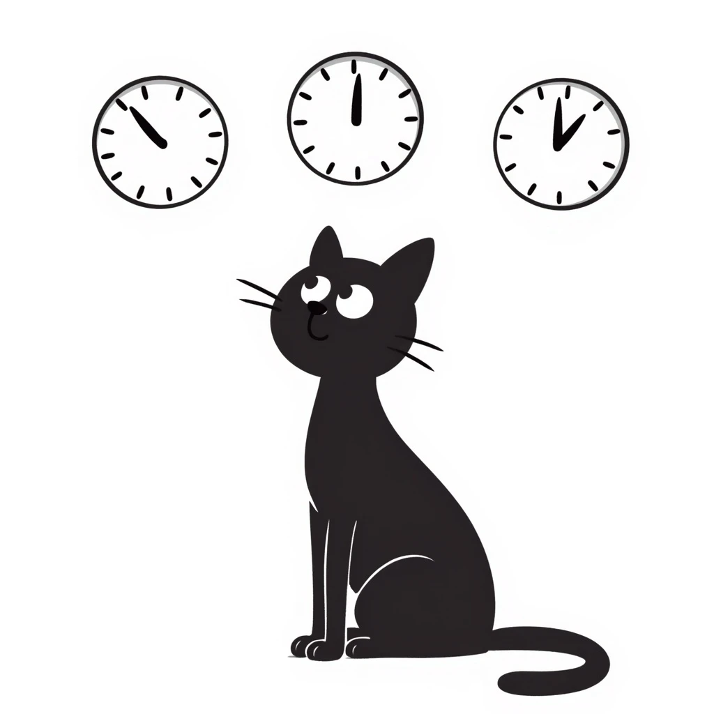 black cat waiting for salary looks at clocks emoji