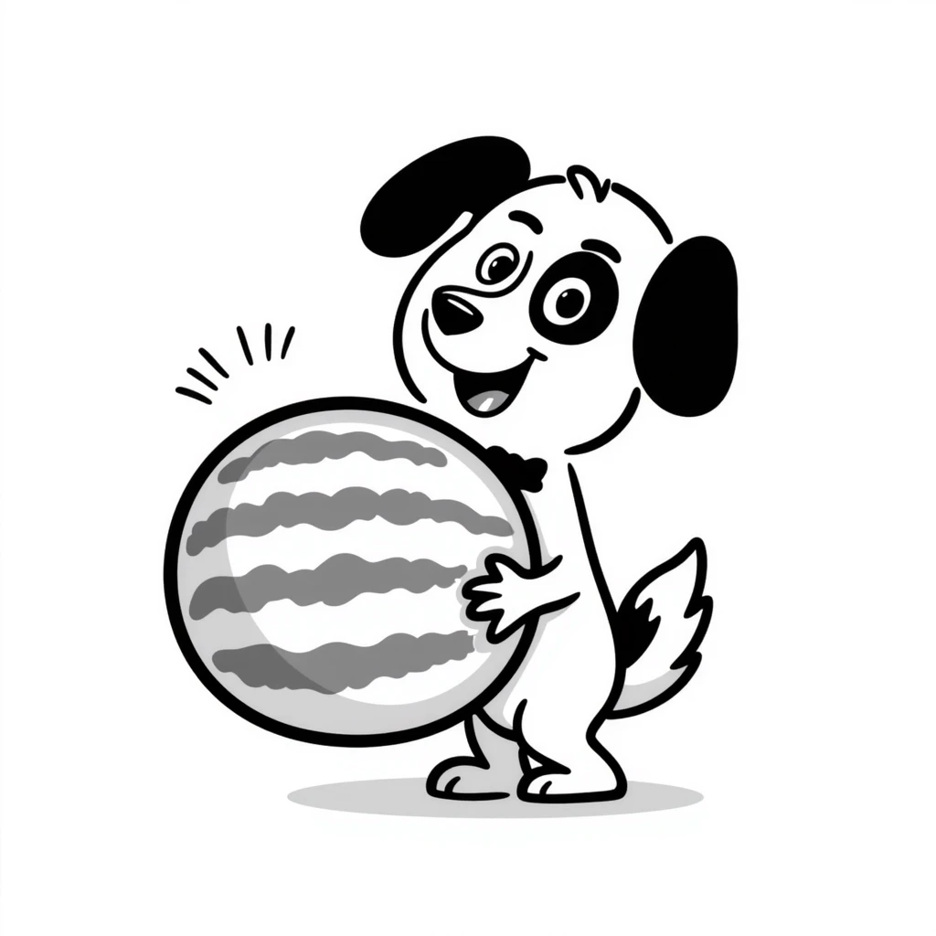 dog with brown eyebrows holding a watermelon emoji