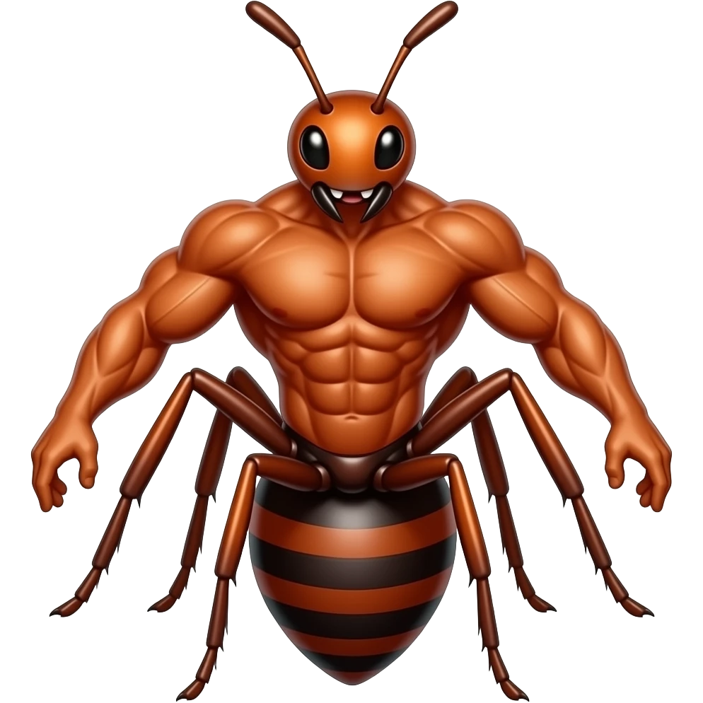 A red moderately muscular ant, cartoon style emoji