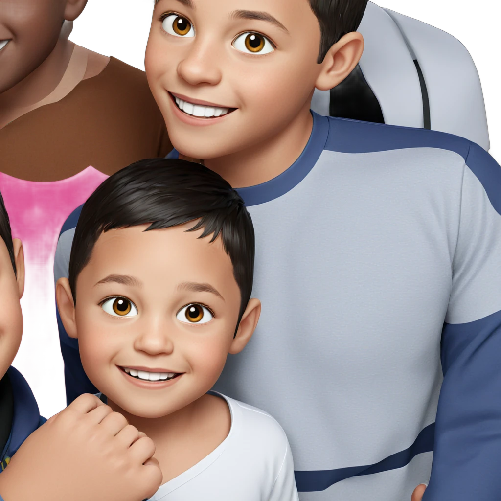 three boys with bright smiles emoji