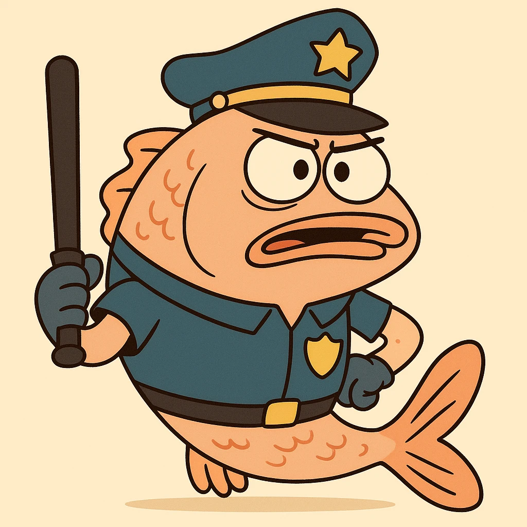 a police fish holding a baton, playful style emoji