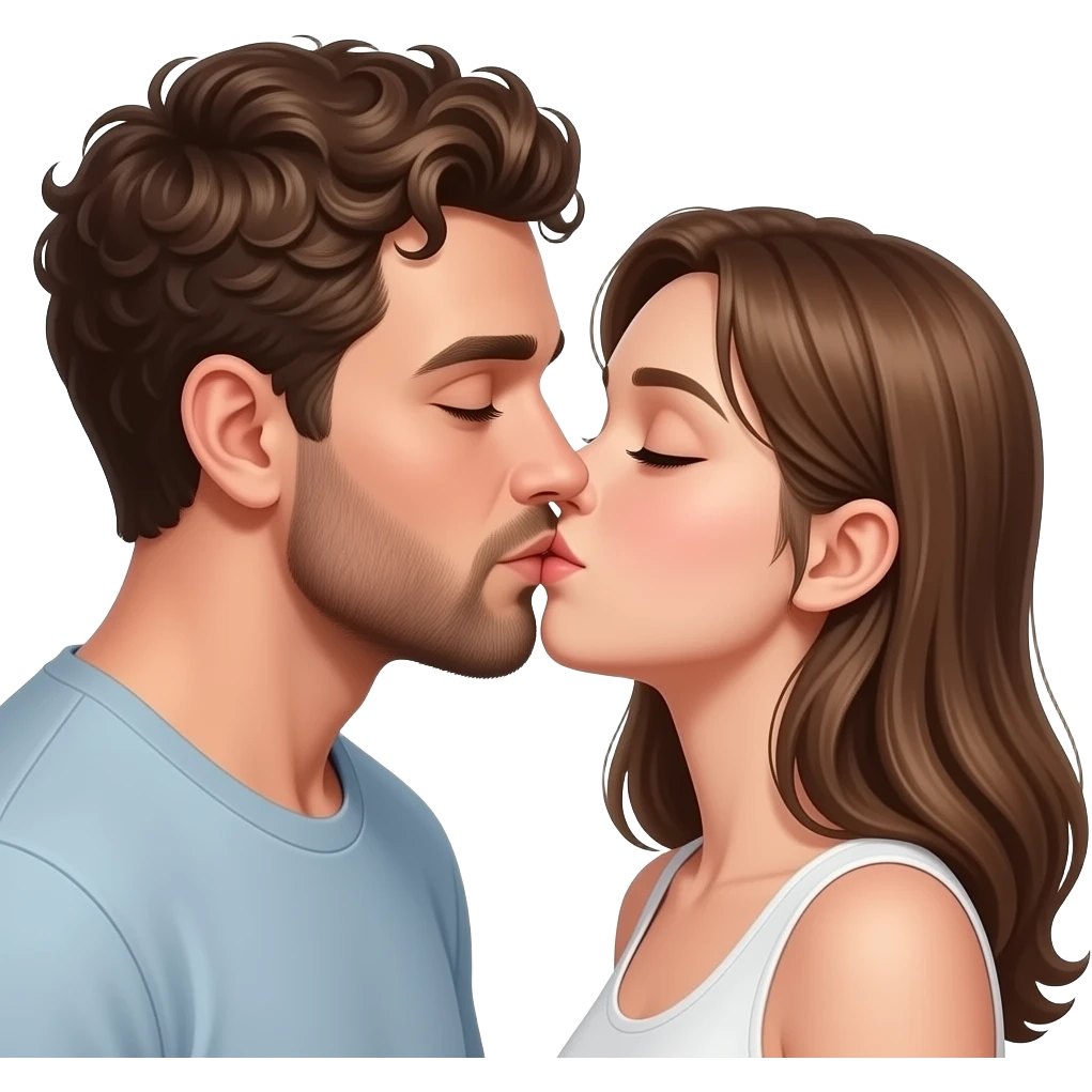 Realistic white man brown super short curly hair with beard kissing passionately realistic white girl brown hair emoji