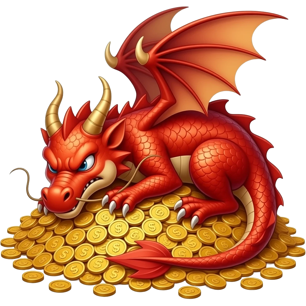 angry red dragon sleeping on a mount of coins emoji