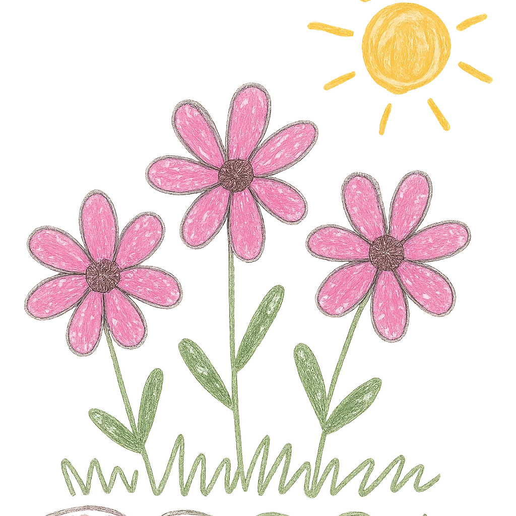 pink flowers, illustration style emoji