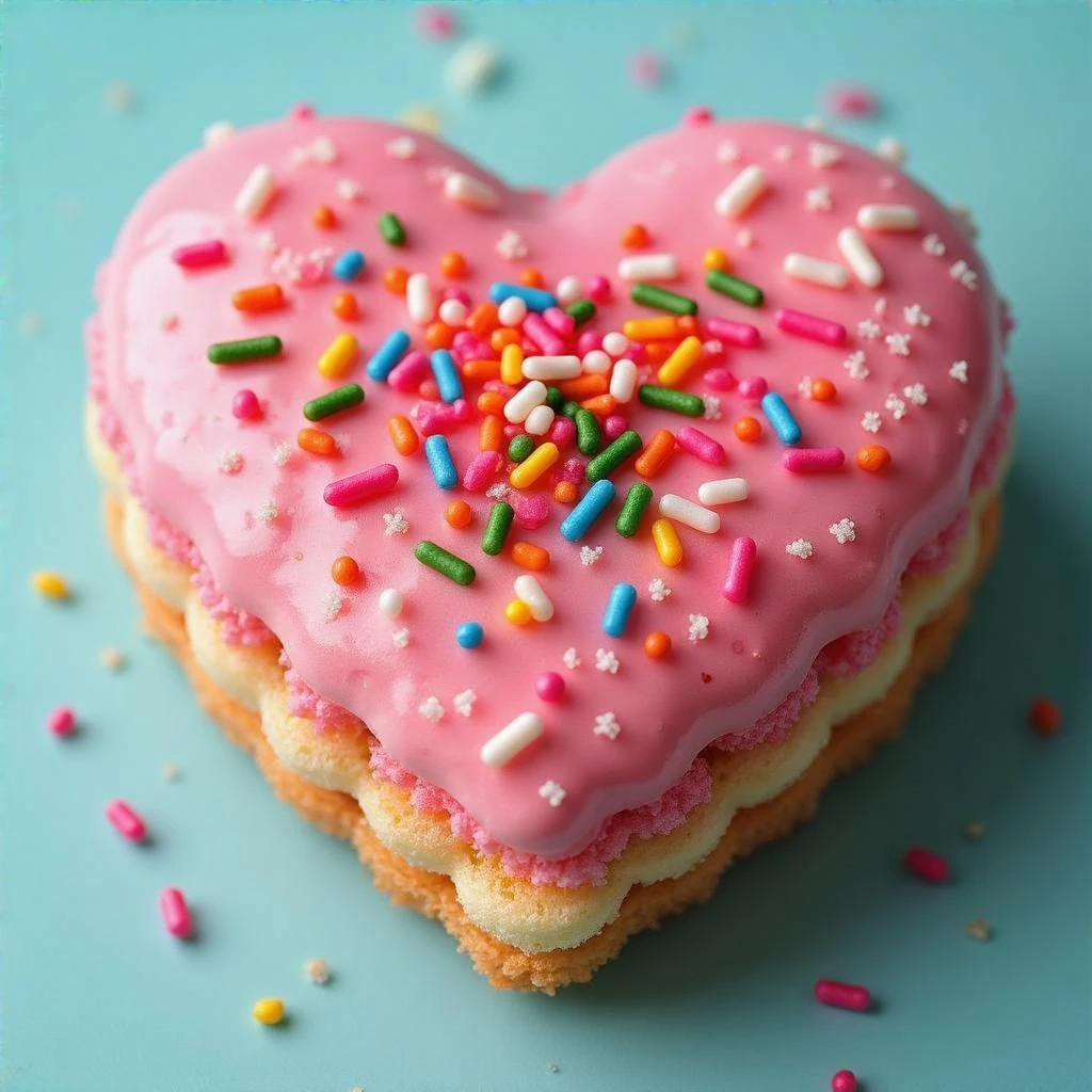 pink heart-shaped food with sprinkles emoji