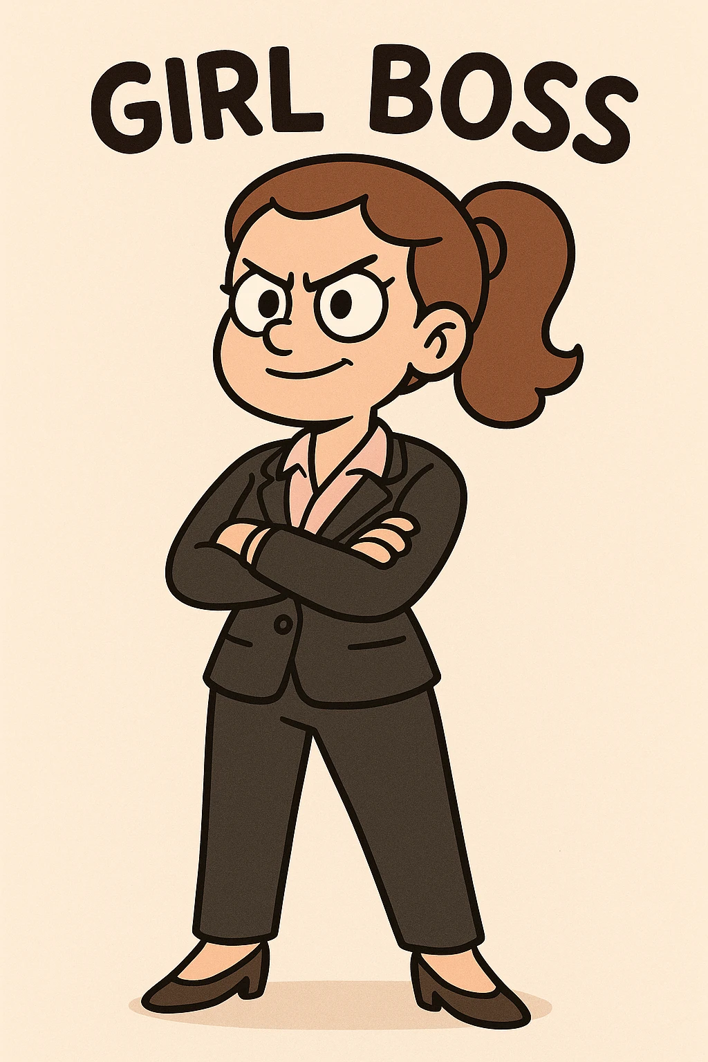 girl boss, business attire, powerful pose, minimalistic, flat design emoji