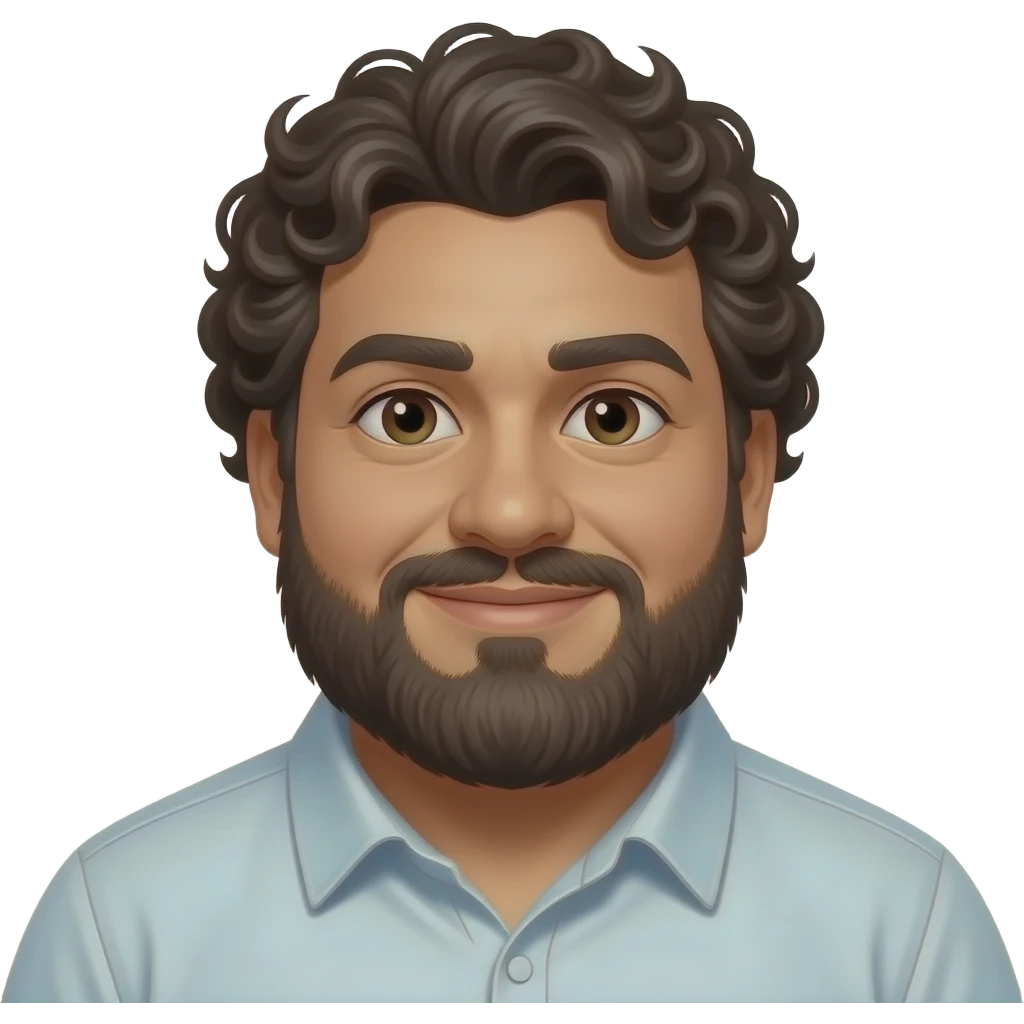 Fat Mexican guy with a disconnect beard and curly hair emoji