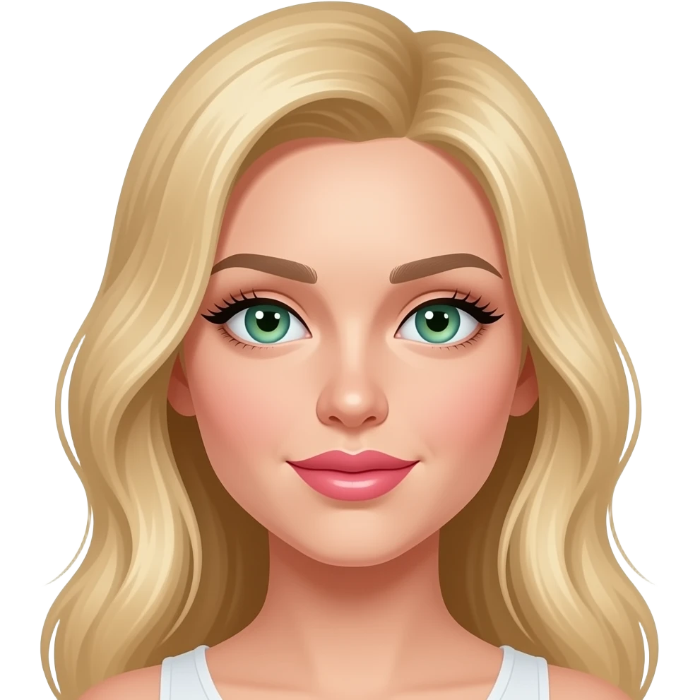 Sun kissed  blonde hair andlong blonde  hair Russian looking pink big lips and structured cheekbones beautiful green blue eyes and long eyelash’s and slighter wider nose wider NOSE emoji