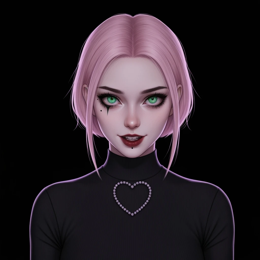 goth profile picture with a heart accent, cute, expressive, minimal, variation 3 emoji
