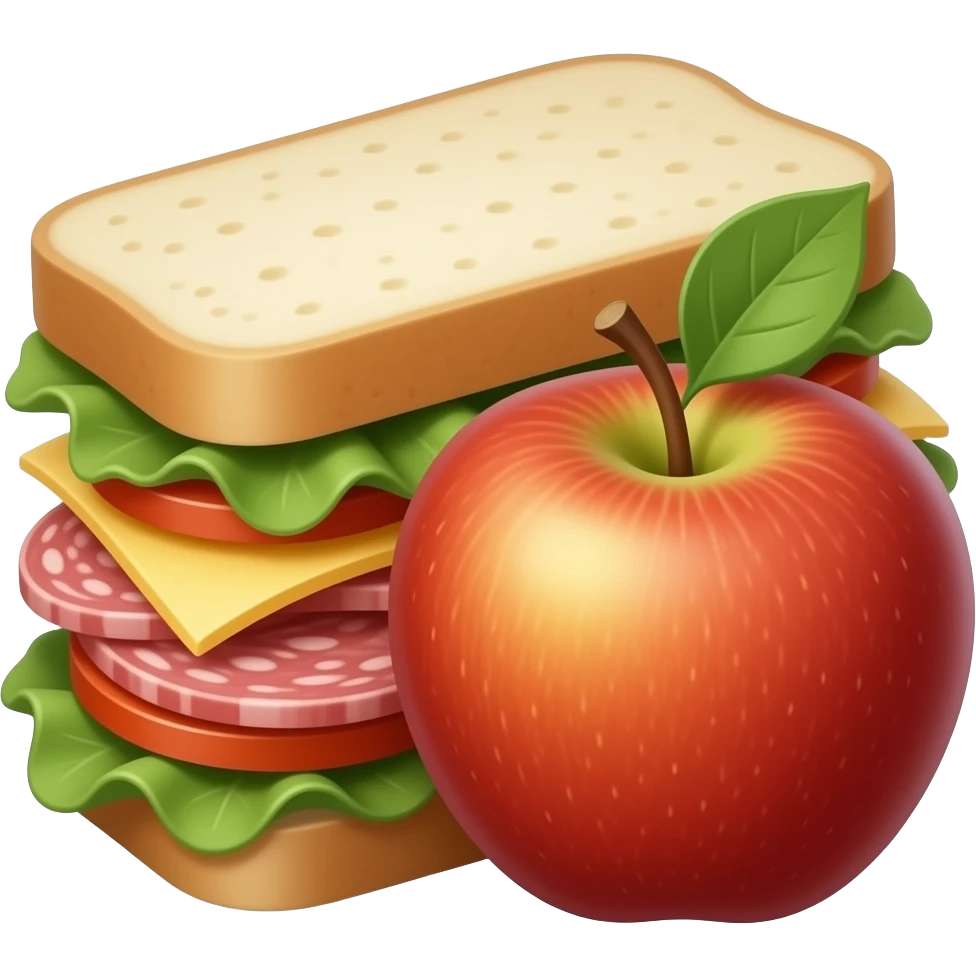 Salami sandwich and an apple emoji