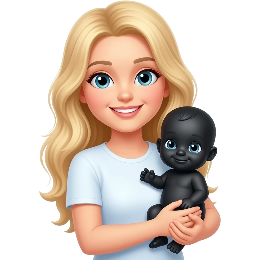 Blonde white woman holding black baby emoji