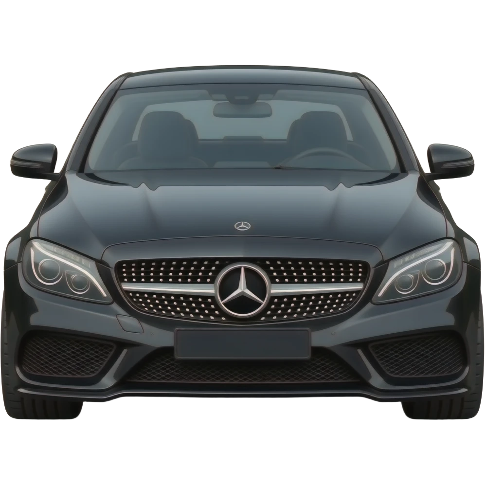 a picture of a full black Mercedes C Class W204 Coupe with black rims, tinted windows and GT grill emoji