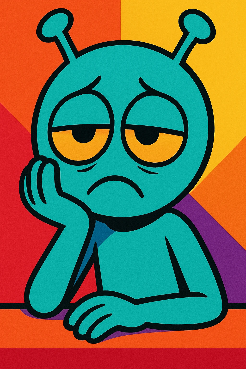 cute cartoon alien showing boredom, vibrant toon style, colorful, expressive, bored emoji
