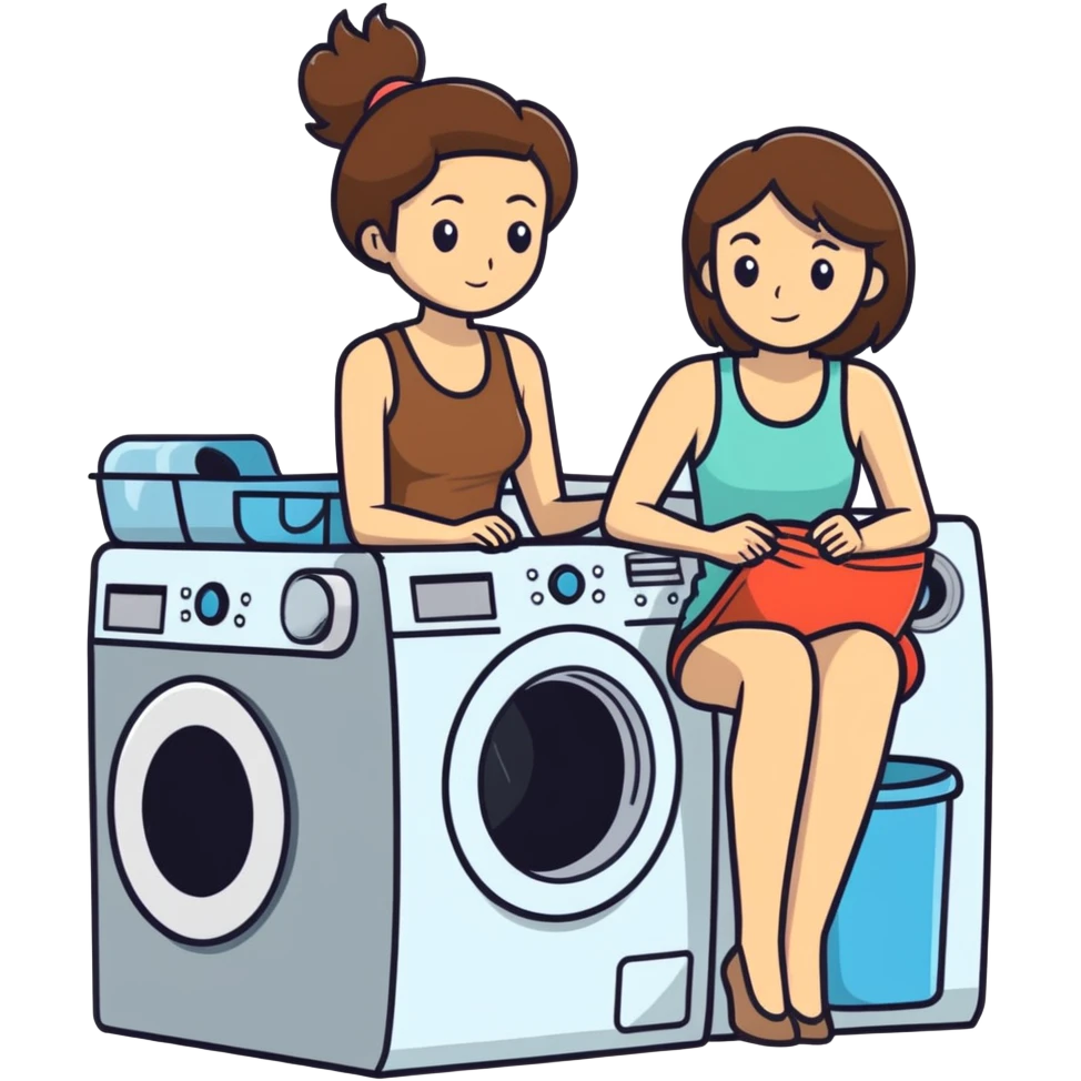 Caucasian woman with brown hair and big boobs wearing a tank top sitting on a washer and dryer emoji