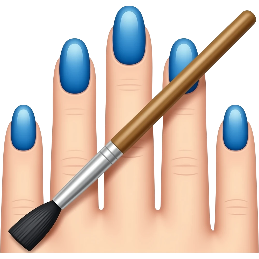 Nail paint brush on nails and blue nails. Similar to this 💅 emoji