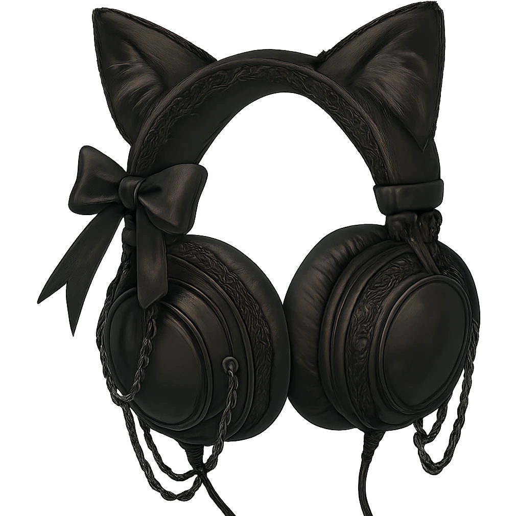 Add cat ears to the goth headphones in a realistic anime style. Keep the background transparent. emoji
