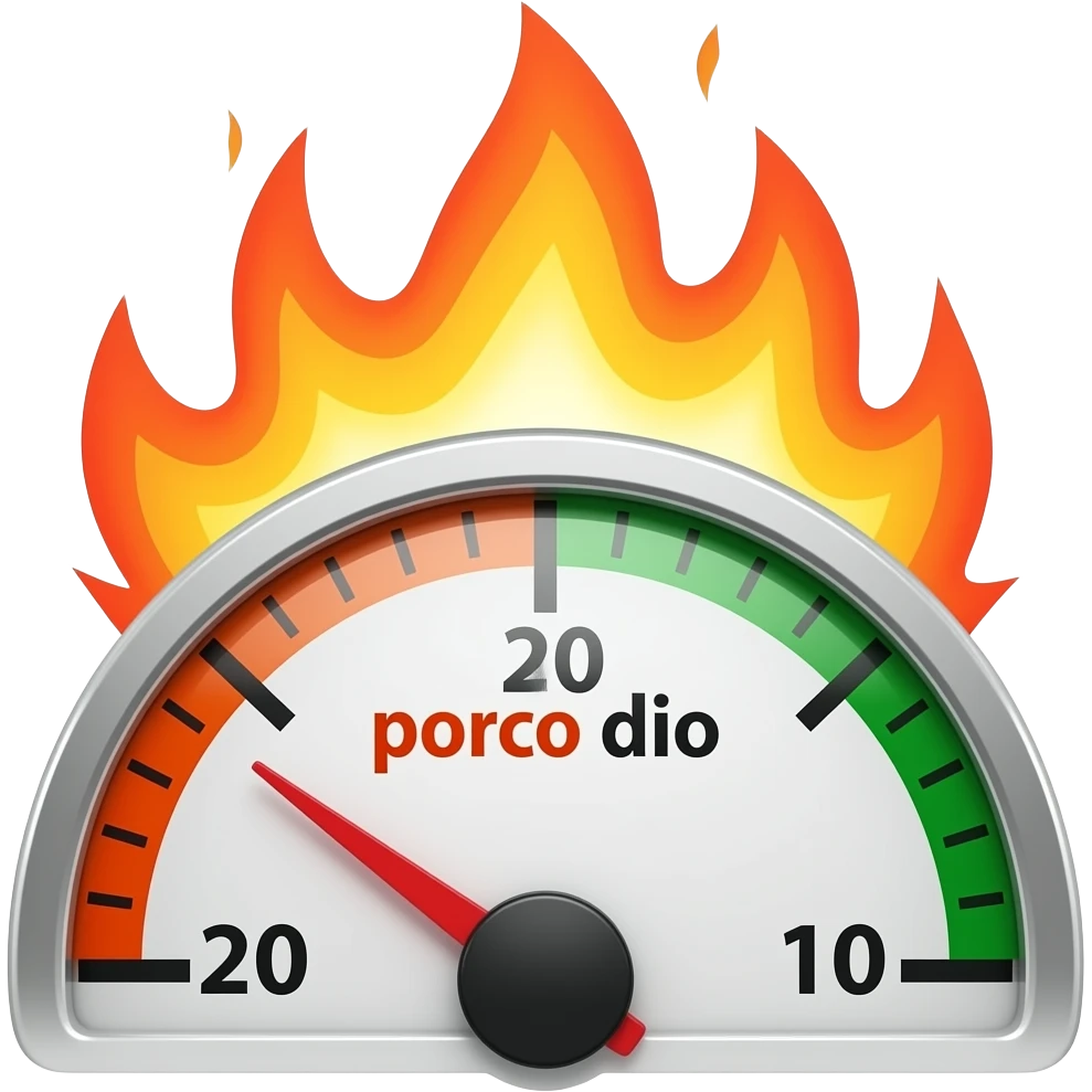 text "porco dio", on a meter, no values, meter to the max, explosion, fire emoji