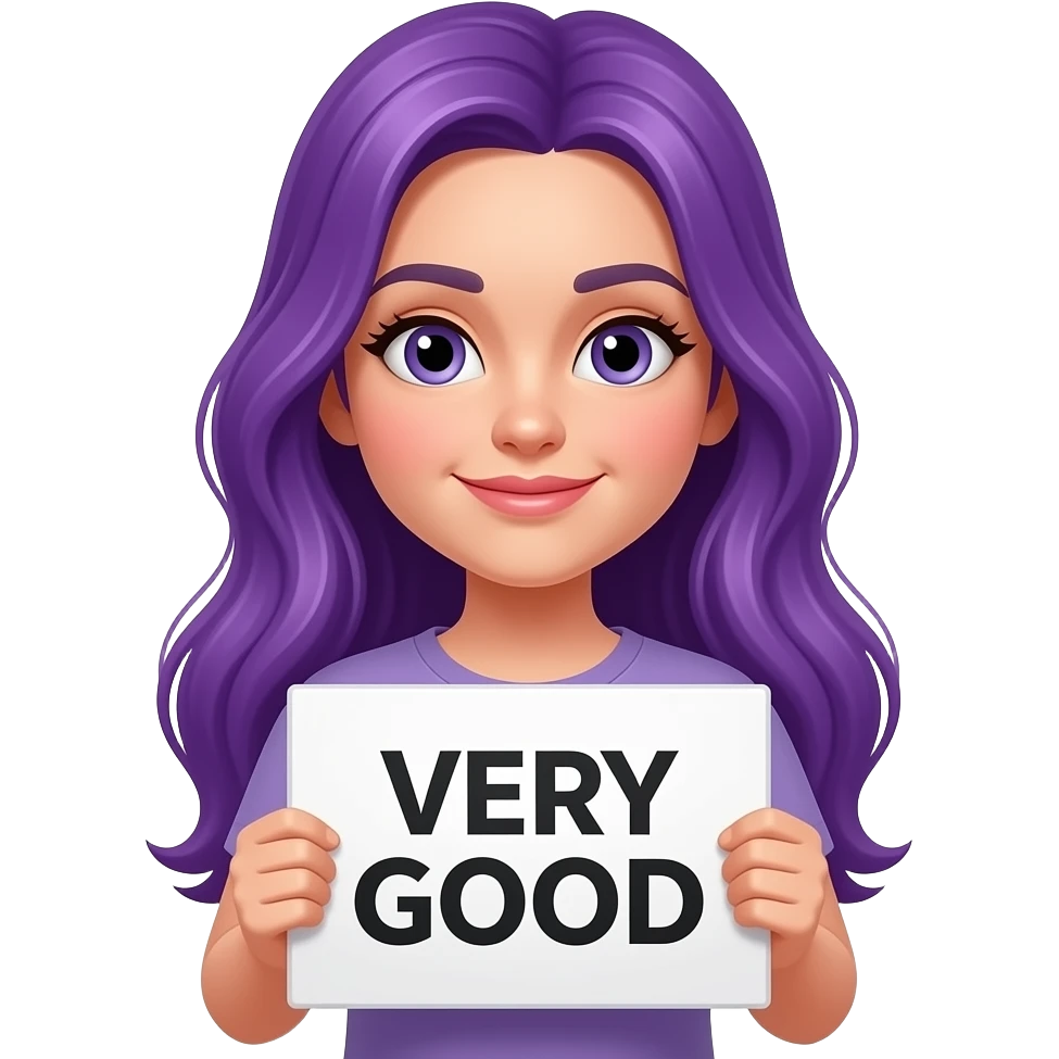 german girl with long purple hair holding a VERY GOOD sign emoji
