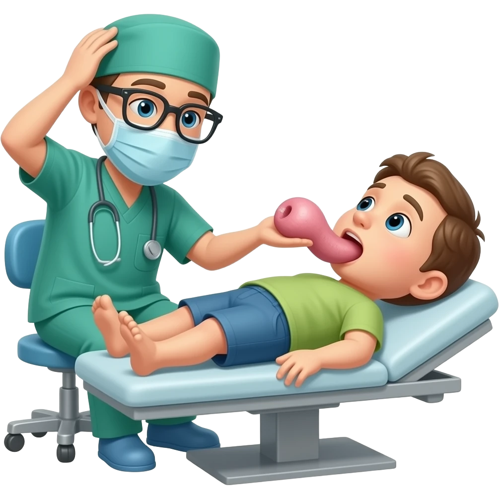 A surgon being off-task and sucking the paitens massive penis whilst on a table emoji