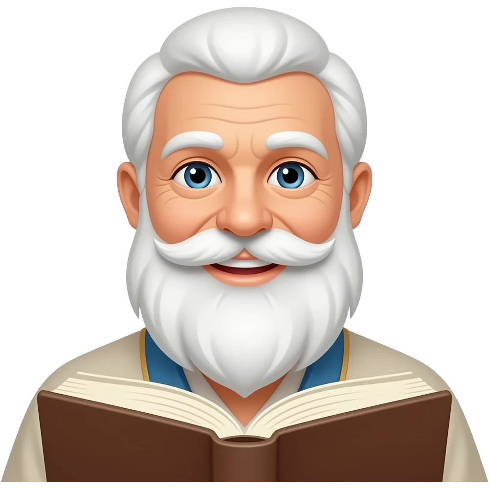 wise old man white beard smile with Bible emoji