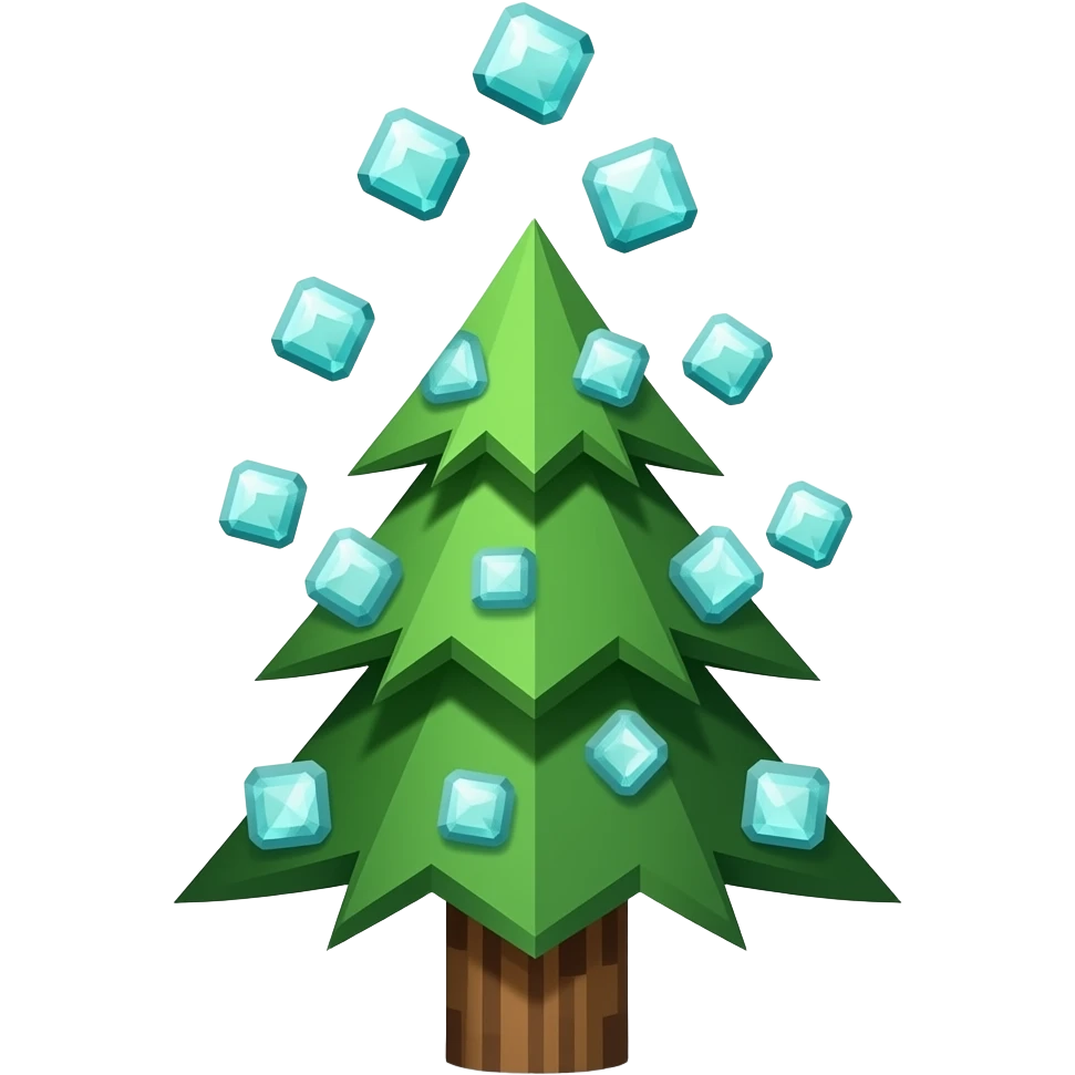 pine tree full of Minecraft diamonds with diamond blocks falling from above emoji