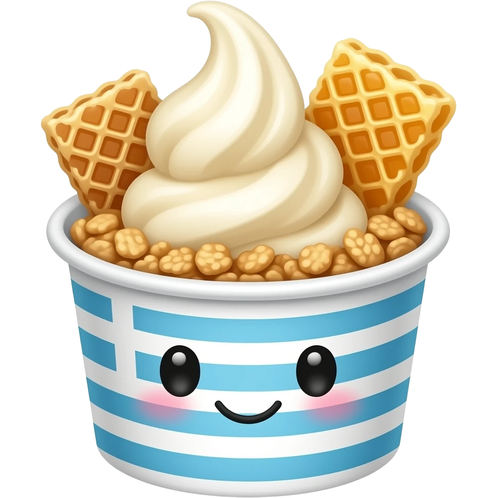 kawaii greek yogurt bowl emoji, soft serve yogurt swirl with granola and honeycomb on top, dessert cup, simple cute icon style emoji
